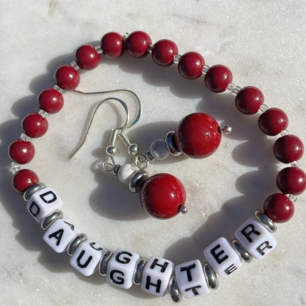 NWT RED CARNELIAN BRACELETS Daughter MOM GIFT with Sterling silver earri…